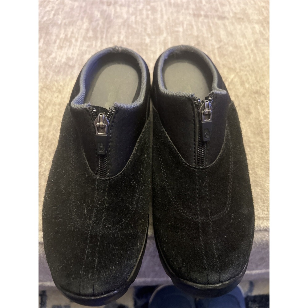 TEVA SN6447 Women's Size 6.5 Suede Front Zip Slip-On Mule Clog Black